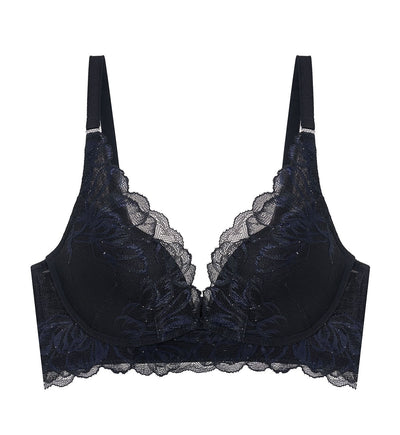 Áo Lót Shimmer Bloom Không Gọng Mút Nâng Cổ Chữ V - BLACK